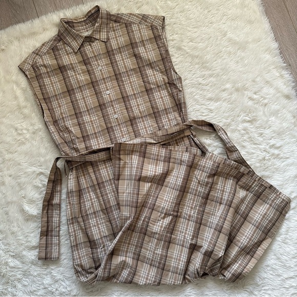 Everlane The Supima Cotton Short-Sleeve Shirt Dress Pale Khaki Plaid 4 NWT New - Picture 2 of 12